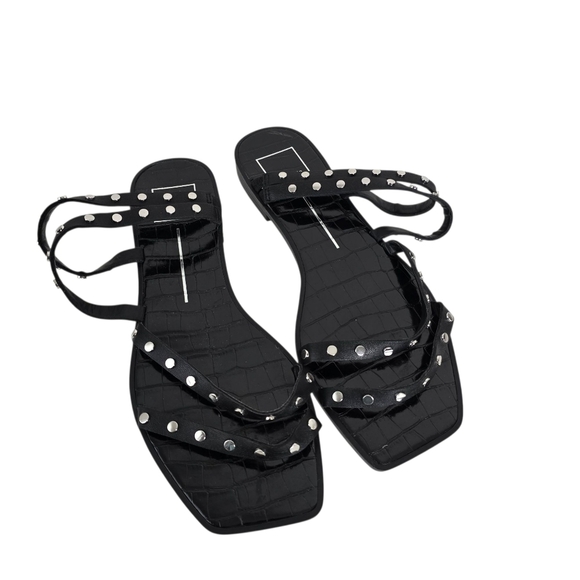 Dolce Vita Black Izabel Studded Strappy Flat Sandals Size 10 Square Toe - Picture 1 of 11